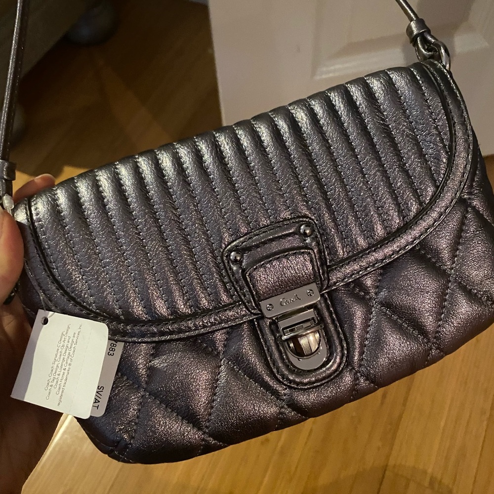 Coach Metallic Silver Quilt Crossbody Bag
